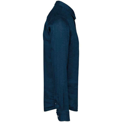 Peacock Blue - Side - Spasso Mens Linen Long-Sleeved Shirt