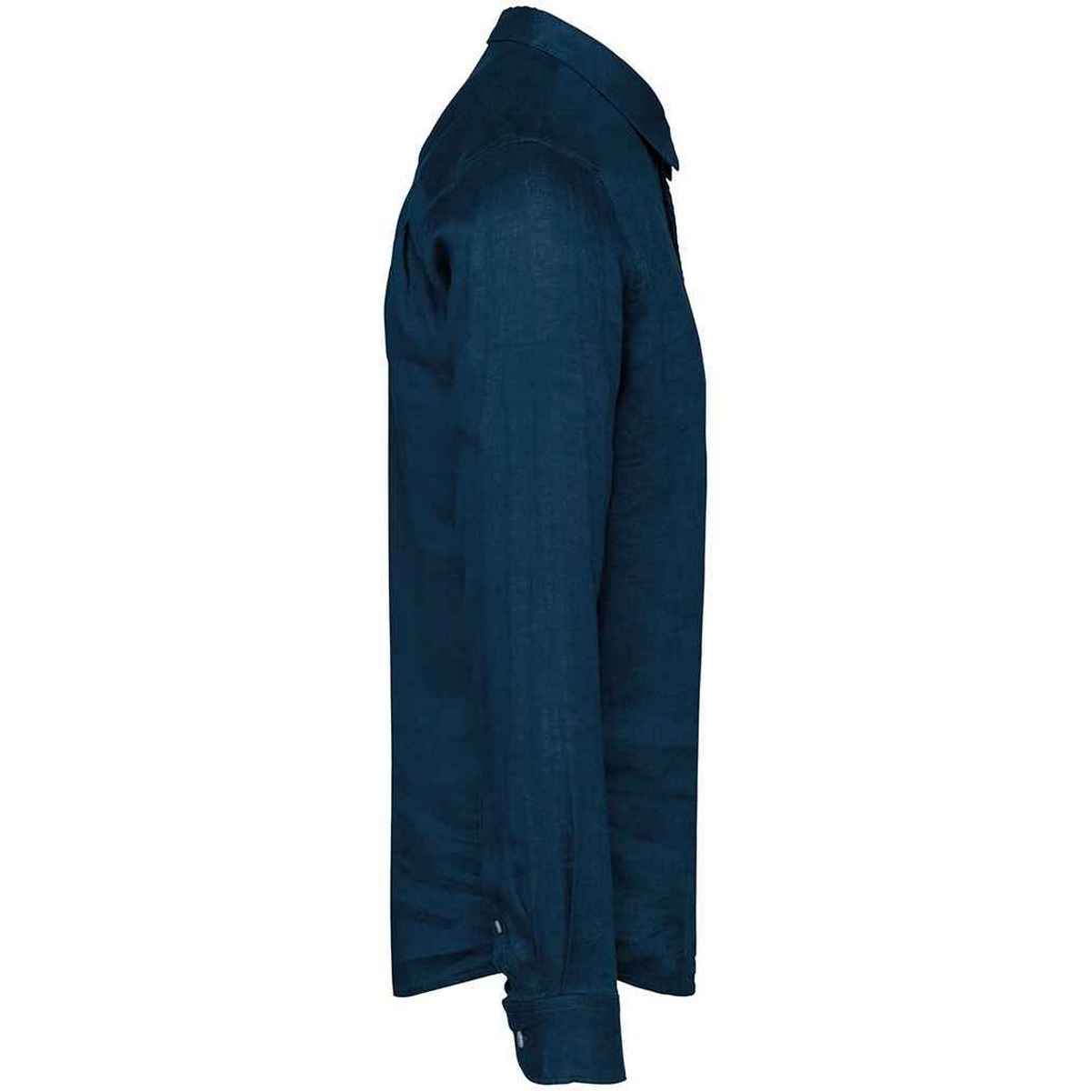 Peacock Blue - Side - Spasso Mens Linen Long-Sleeved Shirt