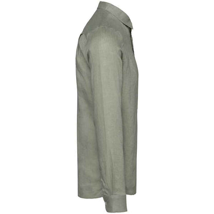 Almond Green - Side - Spasso Mens Linen Long-Sleeved Shirt