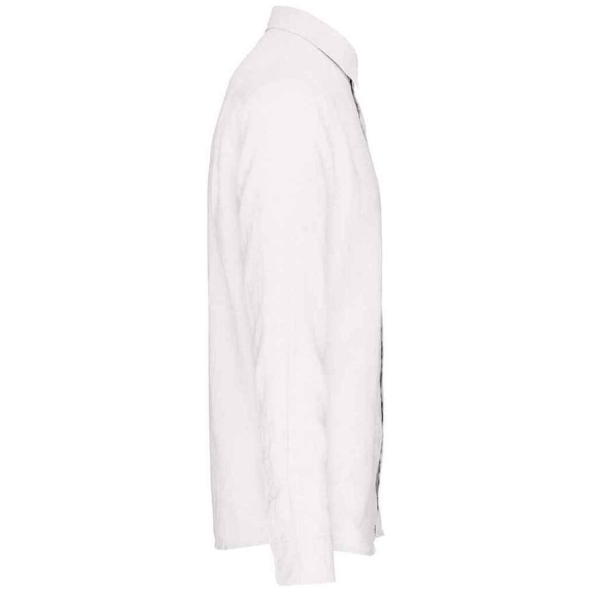 White - Side - Spasso Mens Linen Long-Sleeved Shirt