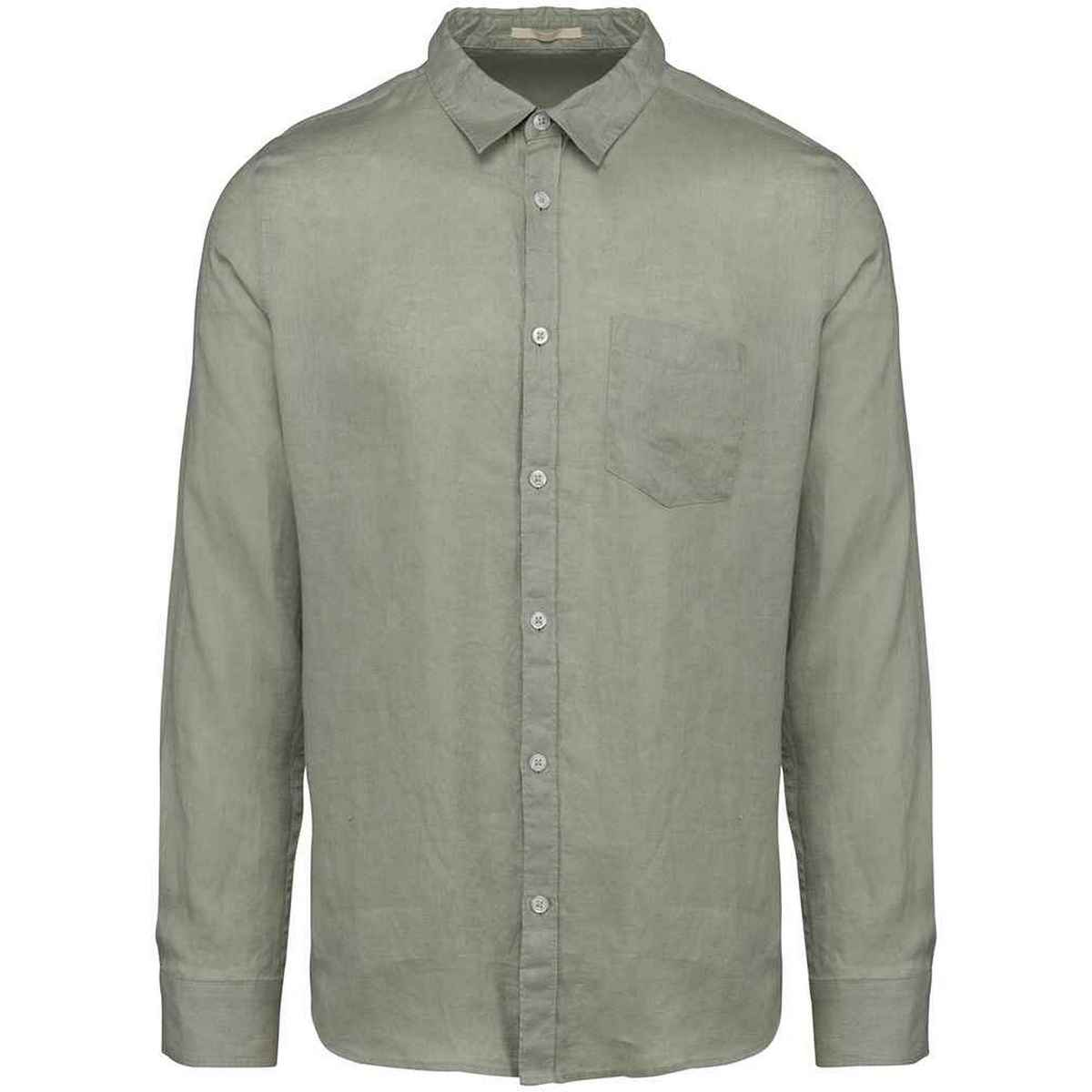Almond Green - Front - Spasso Mens Linen Long-Sleeved Shirt