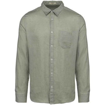 Almond Green - Front - Spasso Mens Linen Long-Sleeved Shirt