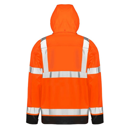 Fluorescent Orange-Black - Back - Result Genuine Recycled Mens Prism Hi-Vis Heavy Duty Hooded Jacket