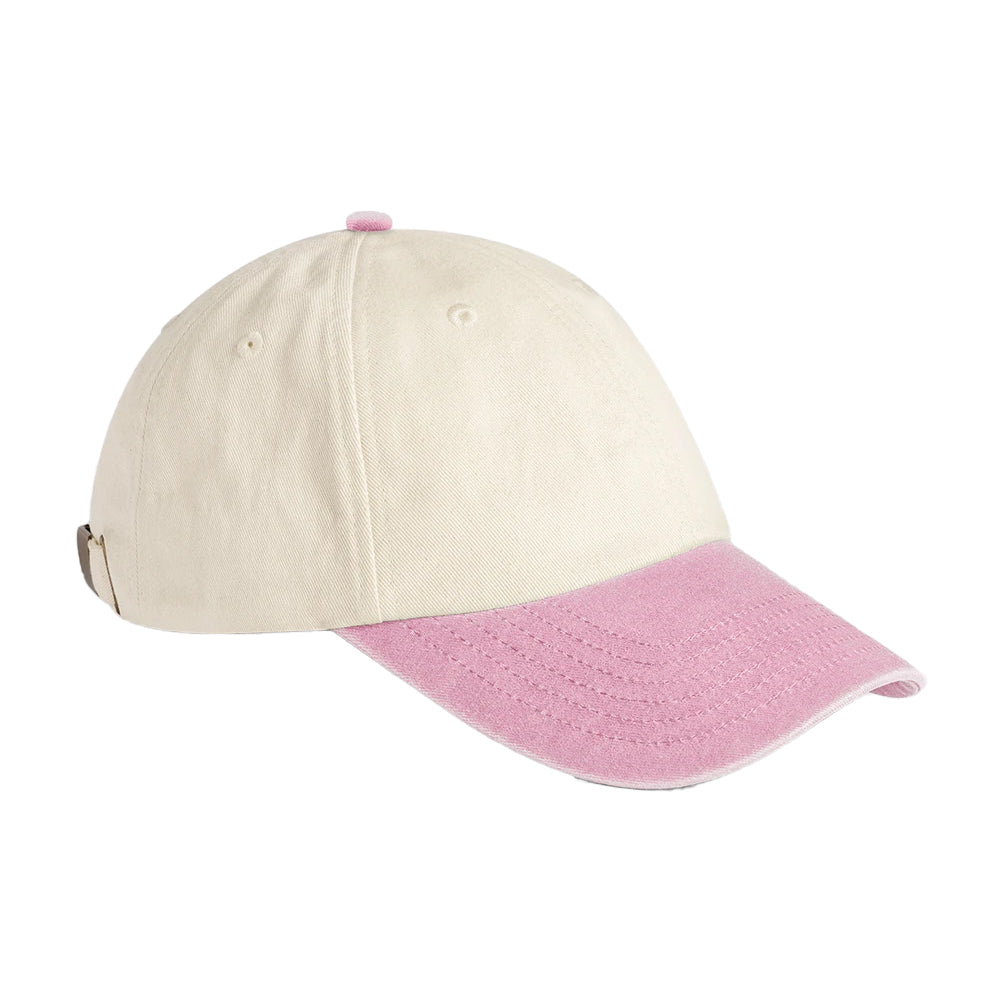 Natural-Vintage Dusky Pink - Front - Beechfield Unisex Adult Contrast Low Profile Baseball Cap