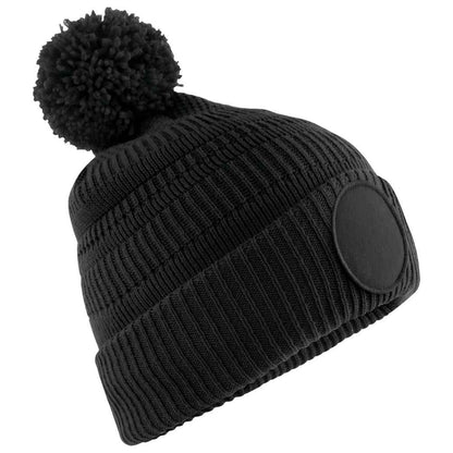 Black - Front - Beechfield Mens Patch Beanie