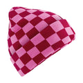 Classic Red-True Pink - Back - Beechfield Unisex Adult Checkerboard Beanie