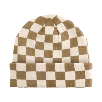 Biscuit-Almond - Front - Beechfield Unisex Adult Checkerboard Beanie