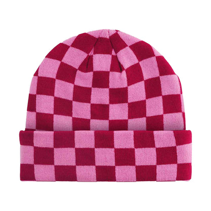 Classic Red-True Pink - Front - Beechfield Unisex Adult Checkerboard Beanie