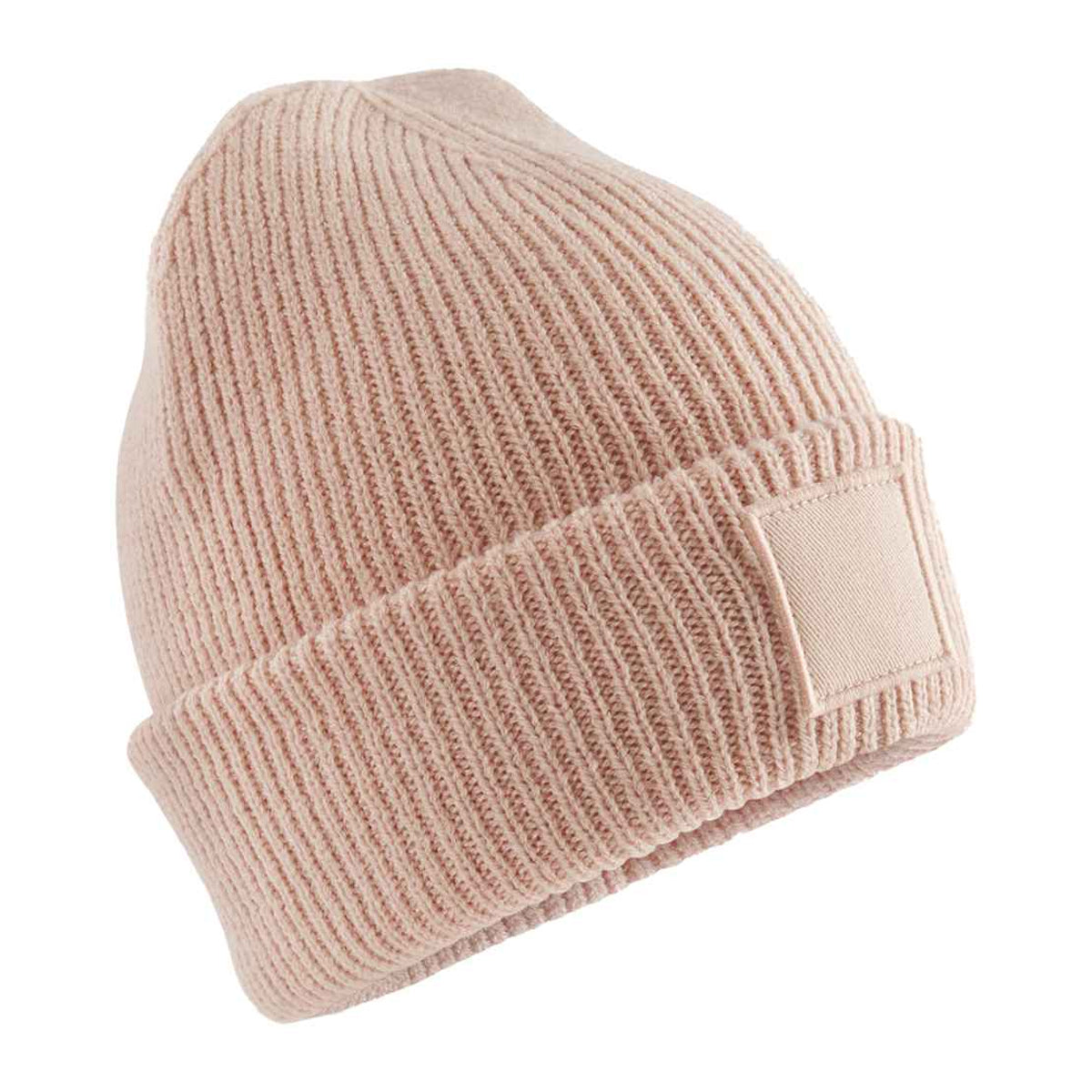 Peach - Front - Beechfield Childrens-Kids Cuffed Tonal Patch Beanie