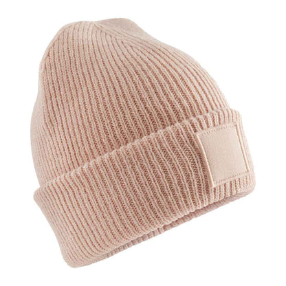 Peach - Front - Beechfield Childrens-Kids Cuffed Tonal Patch Beanie