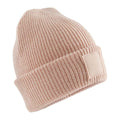 Peach - Front - Beechfield Childrens-Kids Cuffed Tonal Patch Beanie