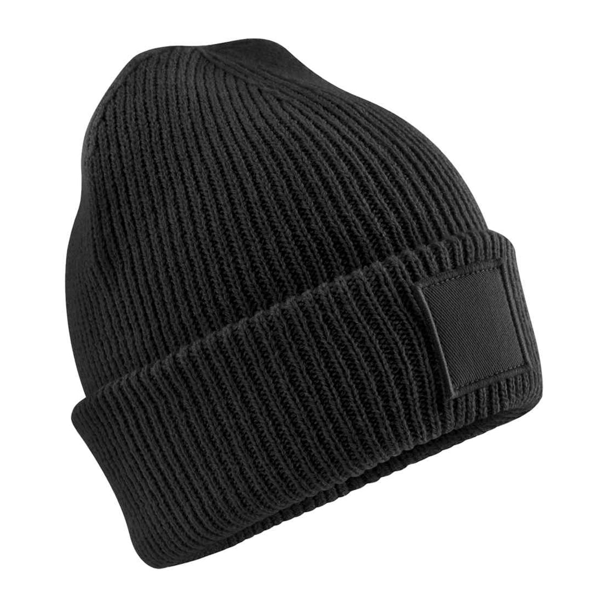 Black - Front - Beechfield Childrens-Kids Cuffed Tonal Patch Beanie