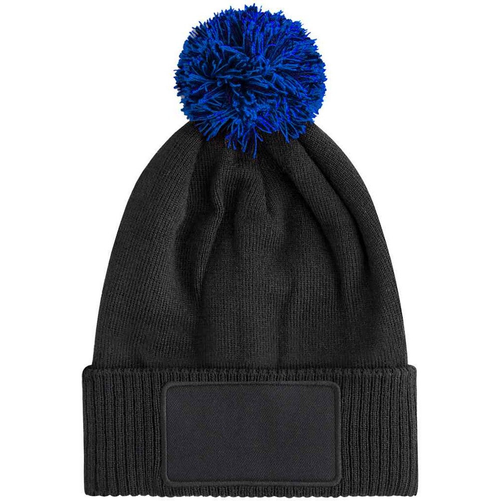 Black-Bright Royal - Back - Beechfield Childrens-Kids Snowstar Patch Beanie