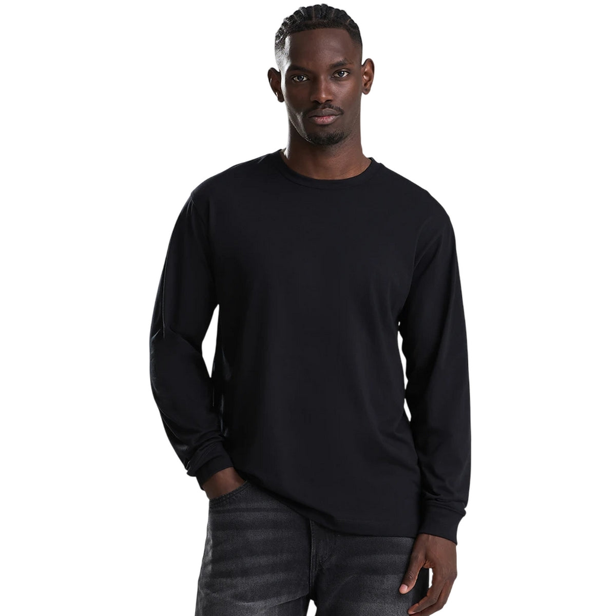 Deep Black - Lifestyle - Awdis Unisex Adult Long-Sleeved T-Shirt