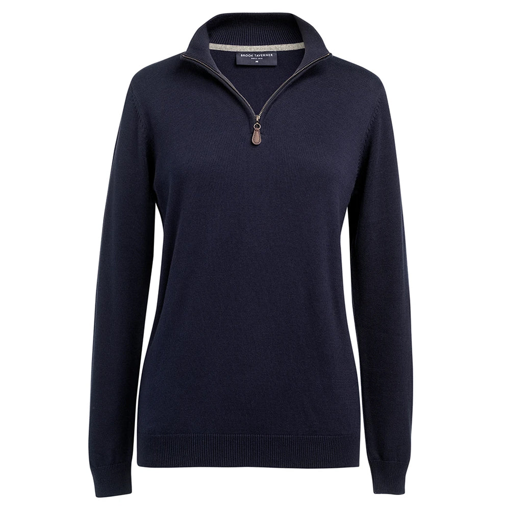 Navy - Front - Brook Taverner Womens-Ladies Taylor Quarter Zip Jumper