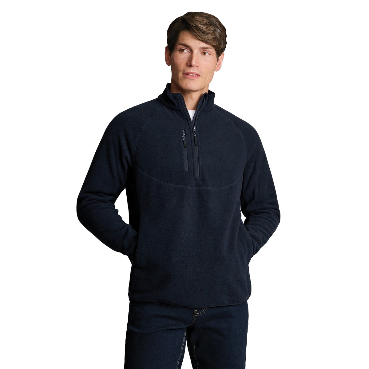 Navy - Front - Brook Taverner Mens Quarter Zip Fleece