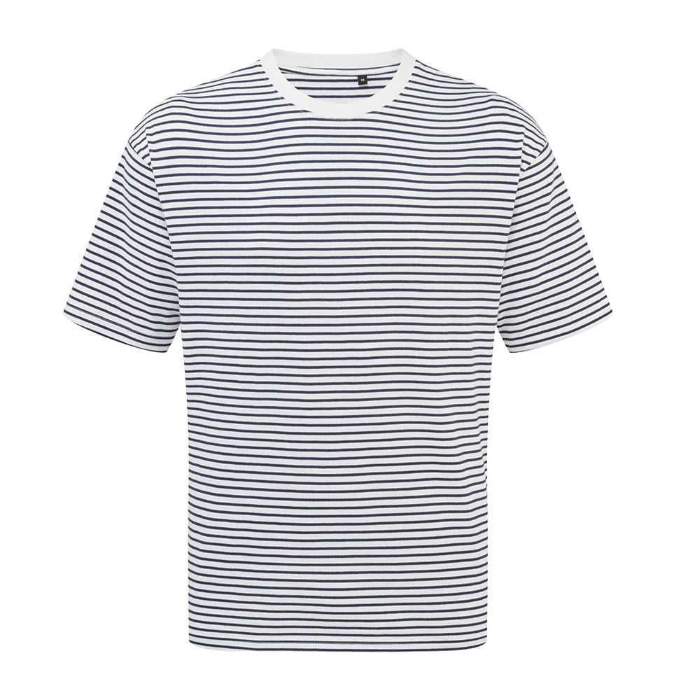 Navy-White - Front - Premier Unisex Adult Utility 2.0 Contrast Striped Oversized T-Shirt