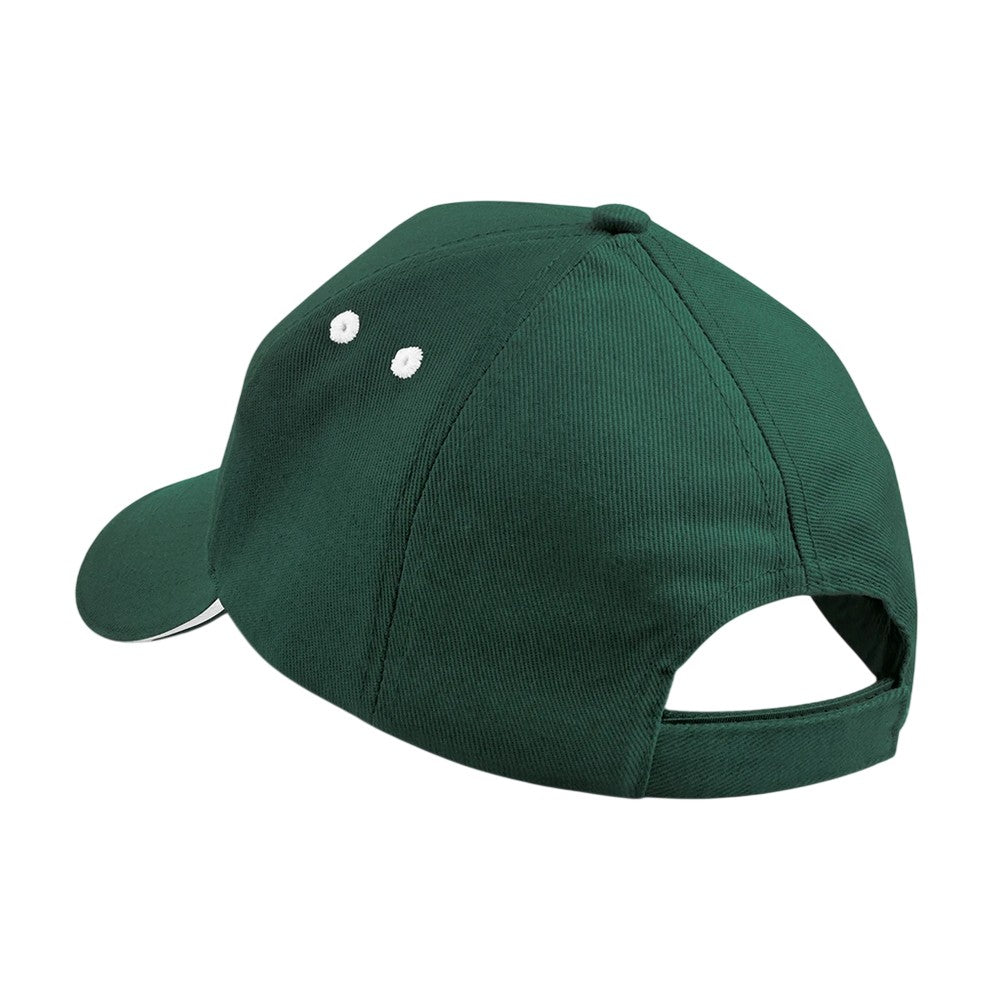 Bottle Green-White - Back - Beechfield Ultimate 5 Panel Sandwich Peak Baseball Cap