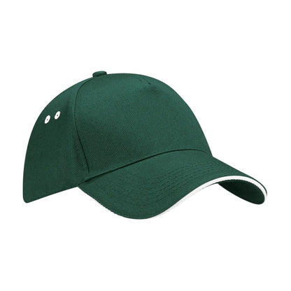 Bottle Green-White - Side - Beechfield Ultimate 5 Panel Sandwich Peak Baseball Cap