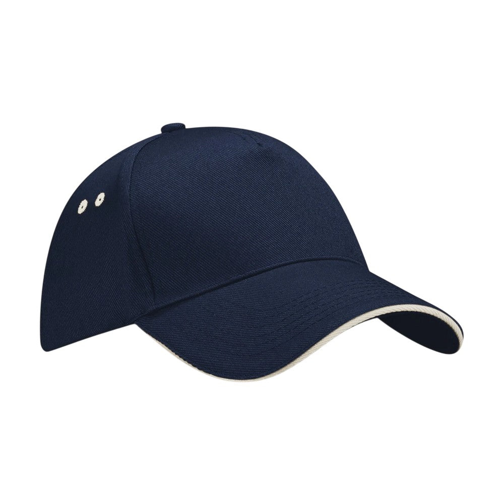 French Navy-White - Side - Beechfield Ultimate 5 Panel Sandwich Peak Baseball Cap