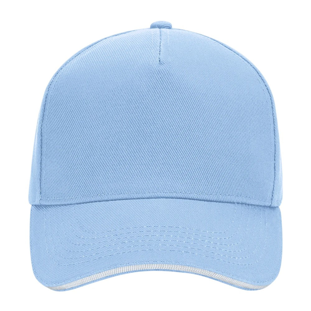 Sky Blue-White - Front - Beechfield Ultimate 5 Panel Sandwich Peak Baseball Cap
