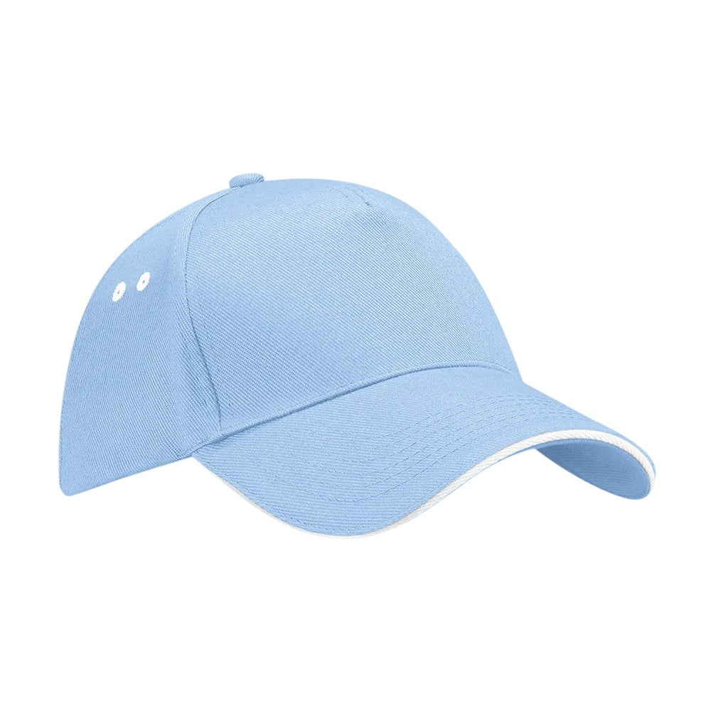Sky Blue-White - Side - Beechfield Ultimate 5 Panel Sandwich Peak Baseball Cap