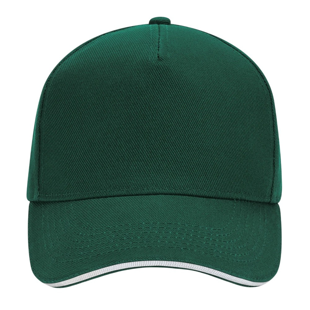 Bottle Green-White - Front - Beechfield Ultimate 5 Panel Sandwich Peak Baseball Cap