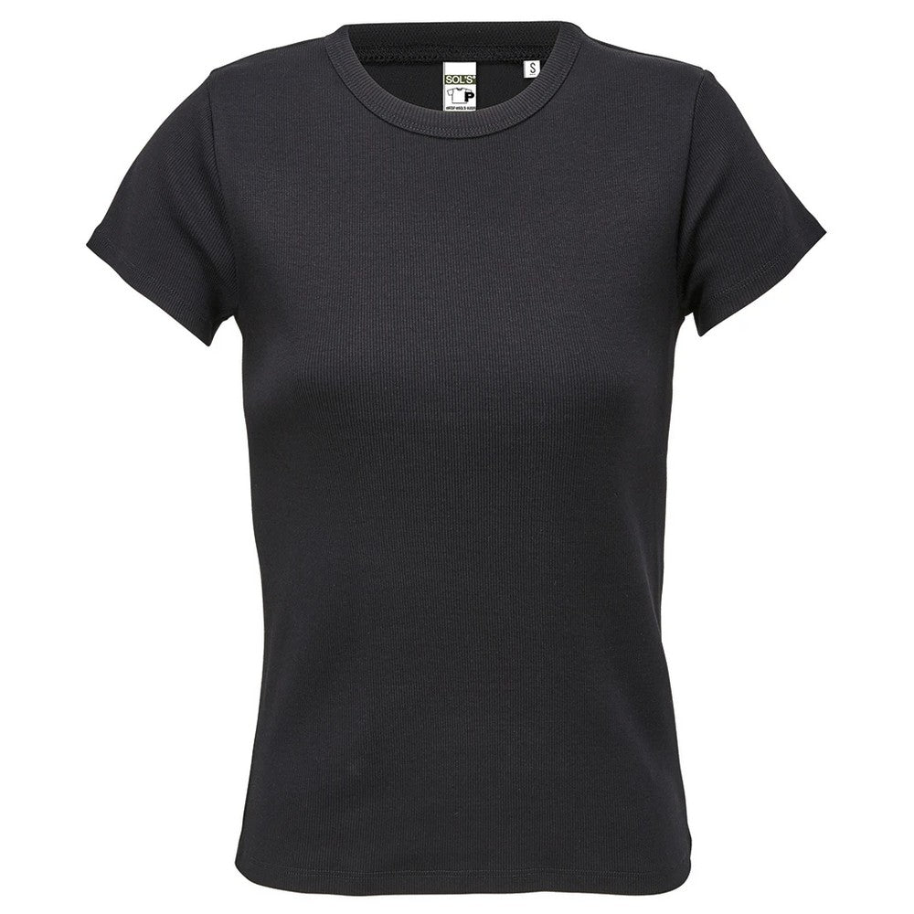 Deep Black - Front - SOLS Womens-Ladies Sara T-Shirt