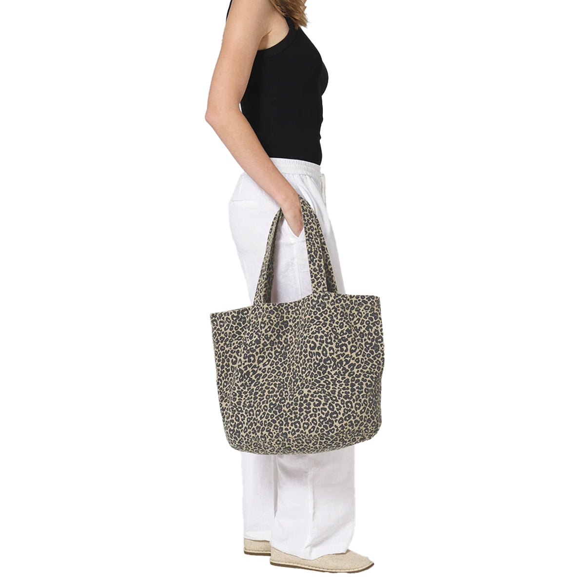 Beige-Black - Side - Westford Mill Leopard Print 29L Shopper