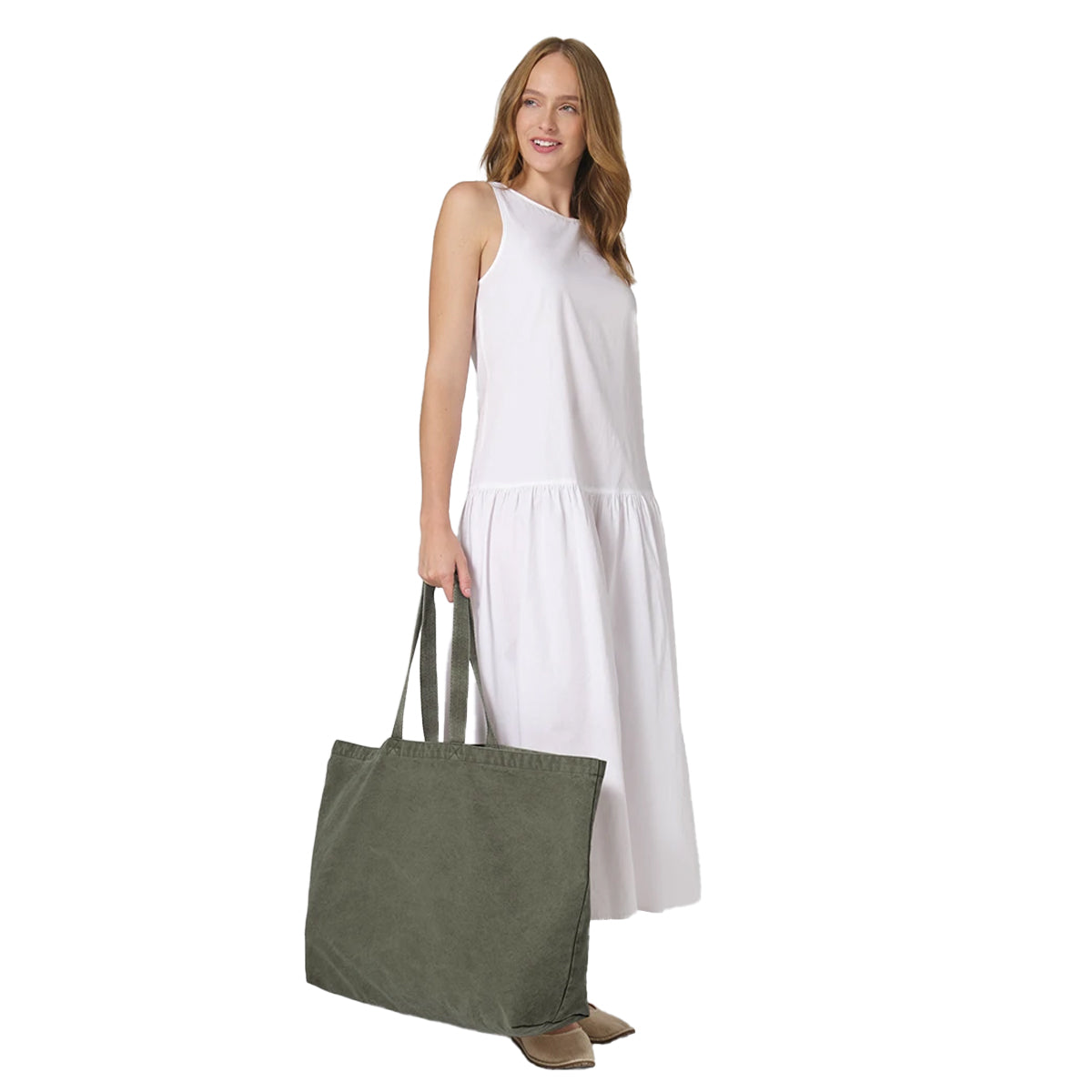 Vintage Moss Green - Side - Westford Mill Garment Dyed Oversized 36L Tote Bag