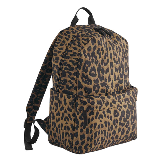 Black-Brown - Front - Bagbase Leopard Print Backpack