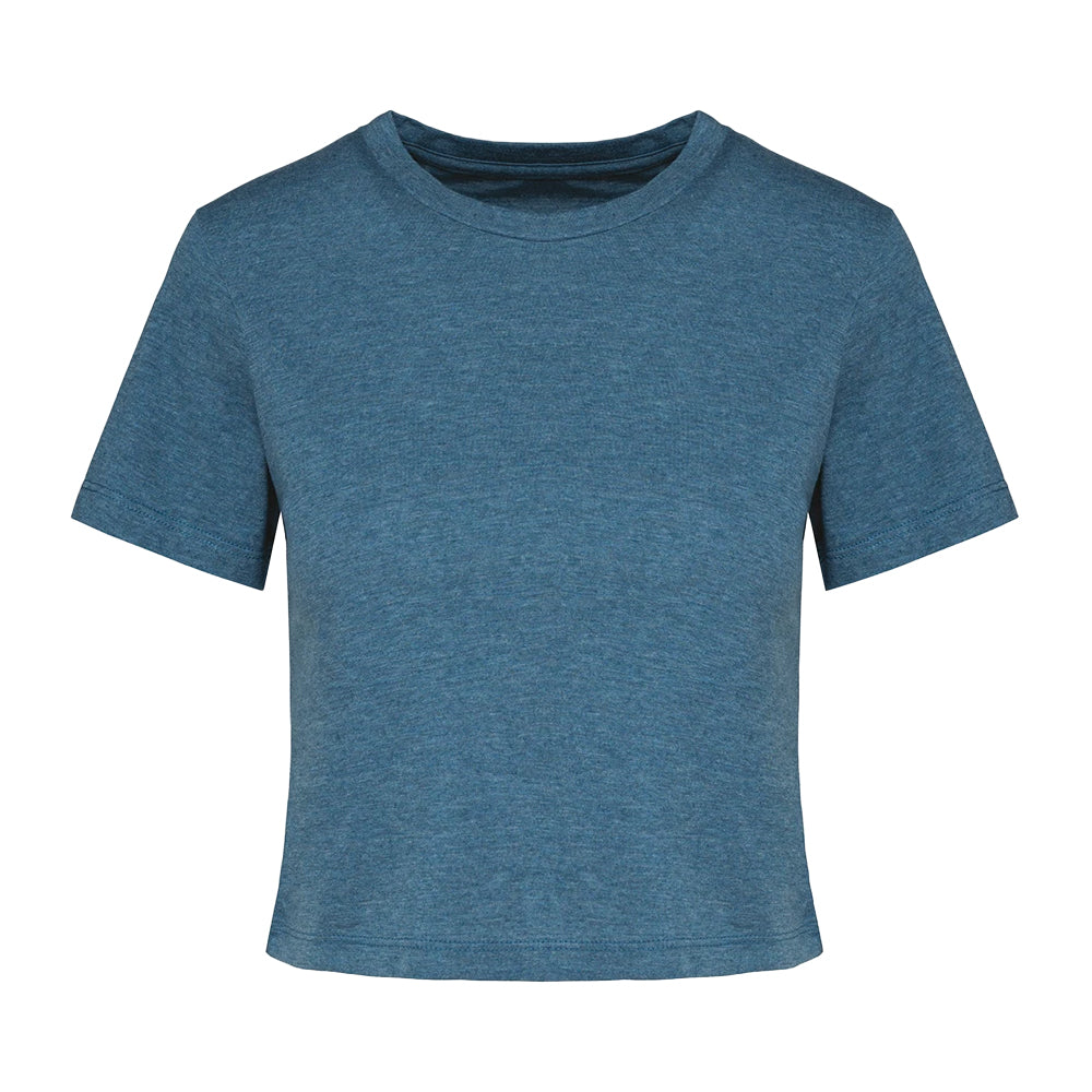 Duck Blue Heather - Front - Proact Womens-Ladies Triblend Crop Top