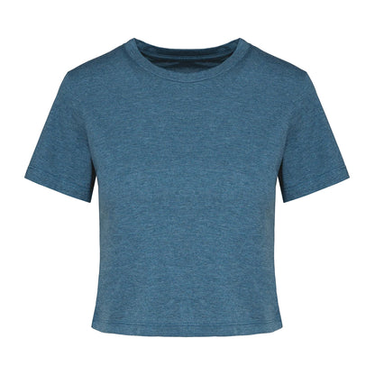 Duck Blue Heather - Front - Proact Womens-Ladies Triblend Crop Top