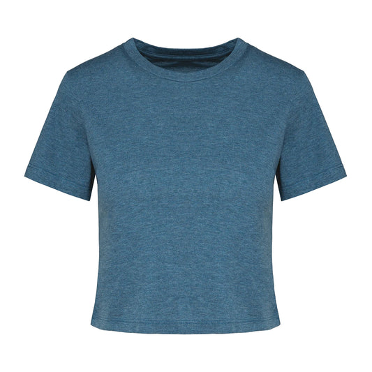 Duck Blue Heather - Front - Proact Womens-Ladies Triblend Crop Top