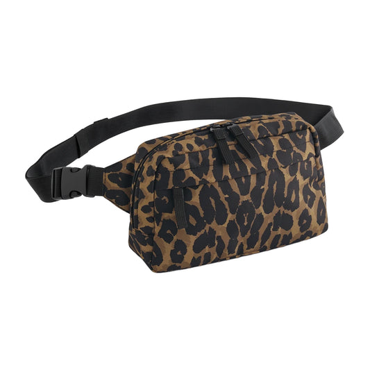 Black-Brown - Front - Bagbase Leopard Print Crossbody Bag