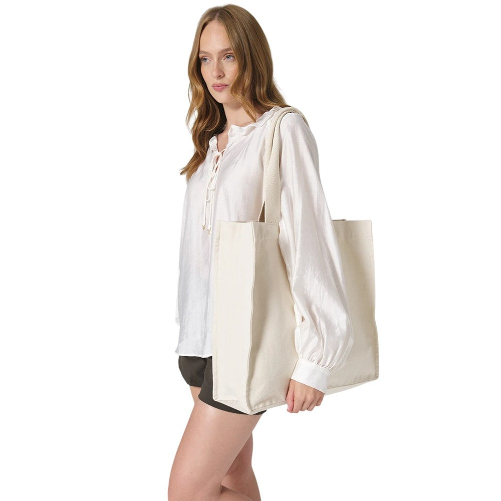 Natural - Back - Westford Mill Chevron Grab Handle 21L Tote Bag