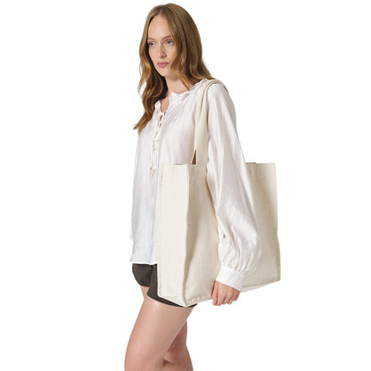 Natural - Back - Westford Mill Chevron Grab Handle 21L Tote Bag