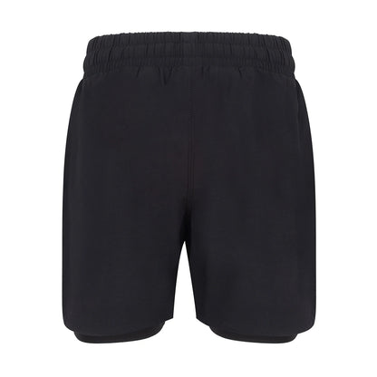 Black - Back - Tombo Childrens-Kids Double Layer Sports Shorts