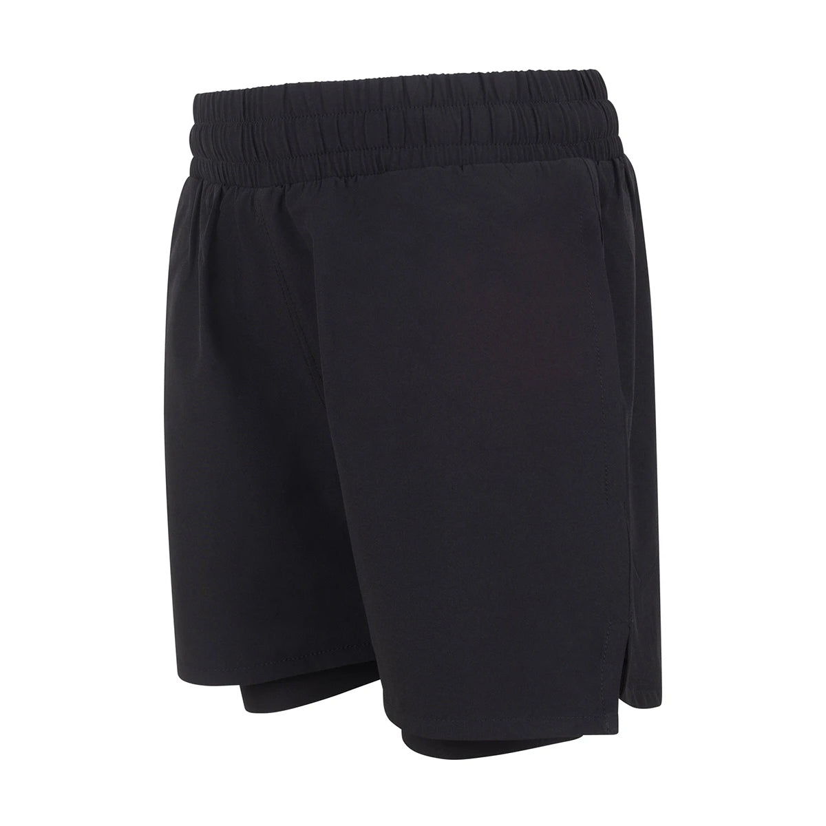 Black - Side - Tombo Childrens-Kids Double Layer Sports Shorts