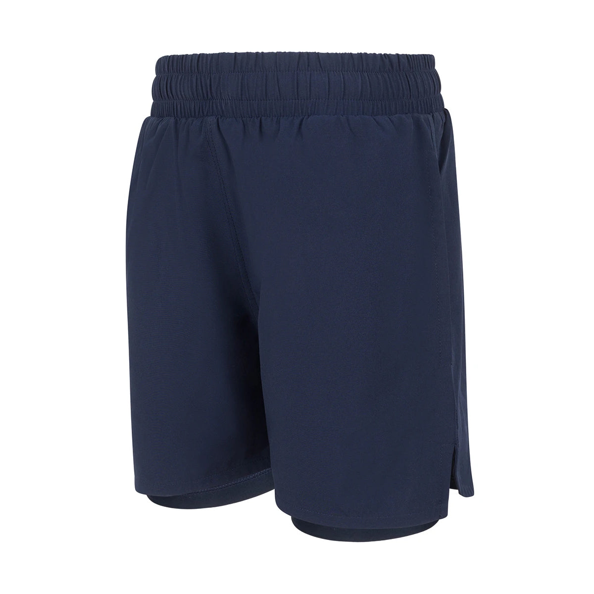Navy - Side - Tombo Childrens-Kids Double Layer Sports Shorts