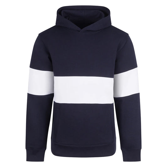 Navy-White - Front - Front Row Unisex Adult Panelled Heavyweight Hoodie