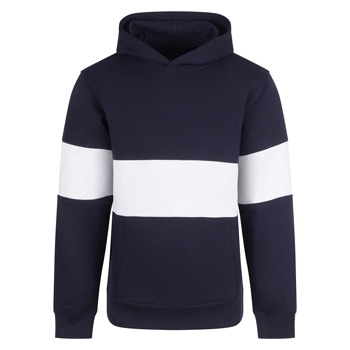 Navy-White - Front - Front Row Unisex Adult Panelled Heavyweight Hoodie