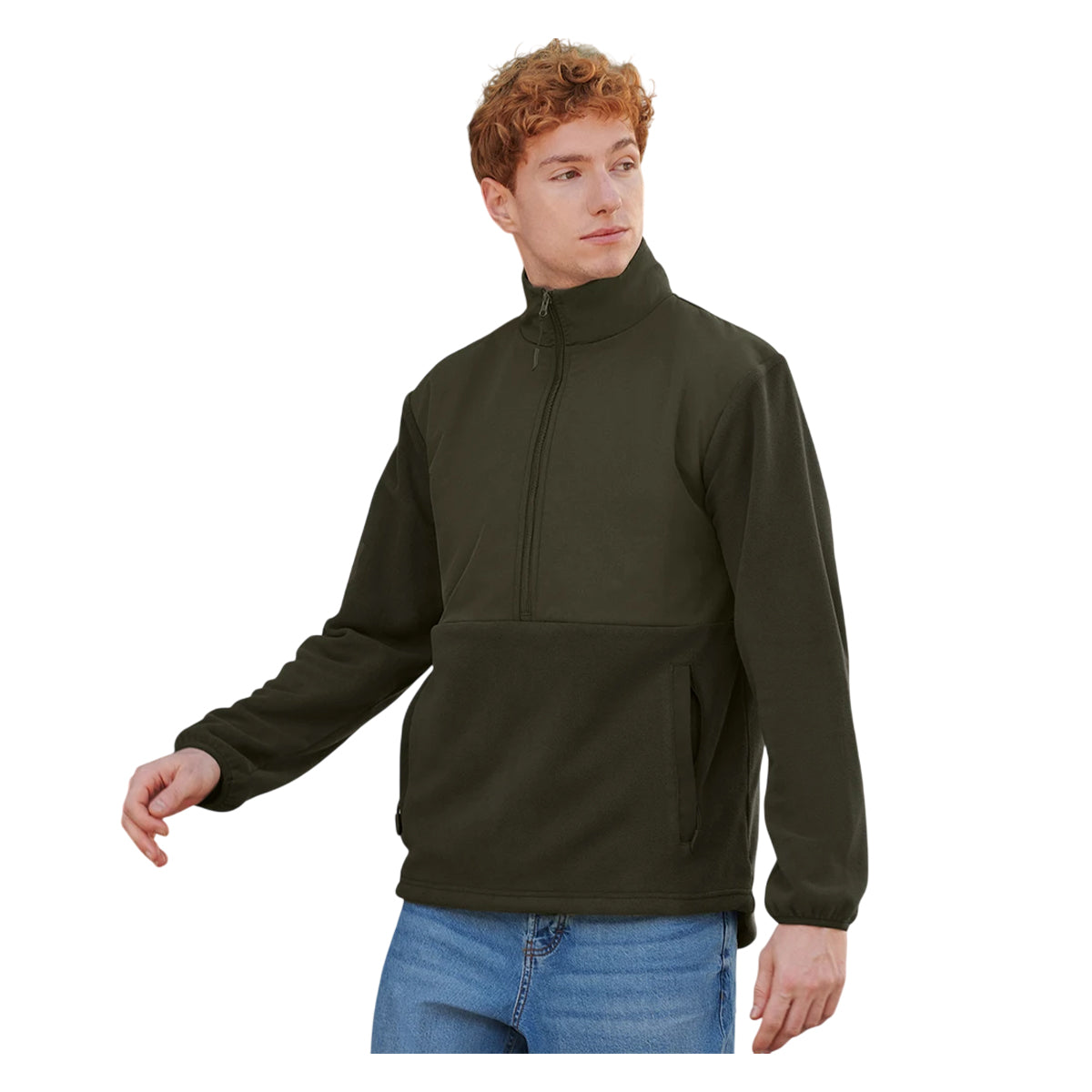 Dark Olive - Front - Front Row Mens Microfleece Half Zip Jumper
