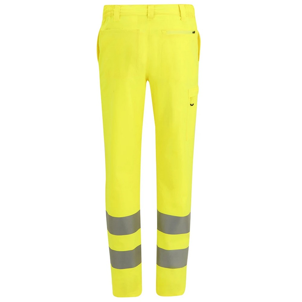 Yellow - Back - Regatta Professional Mens Pro Contract Stretch Hi-Vis Work Trousers