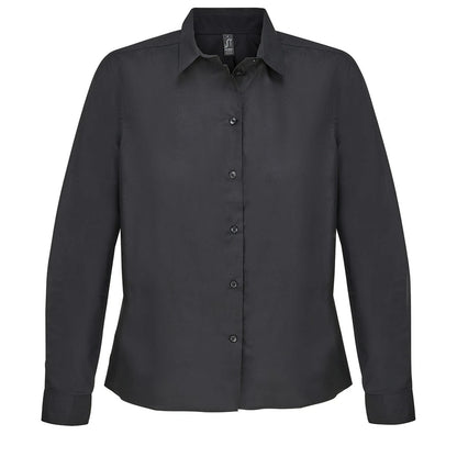 Black - Front - SOLS Womens-Ladies Bailey Poplin Long-Sleeved Shirt