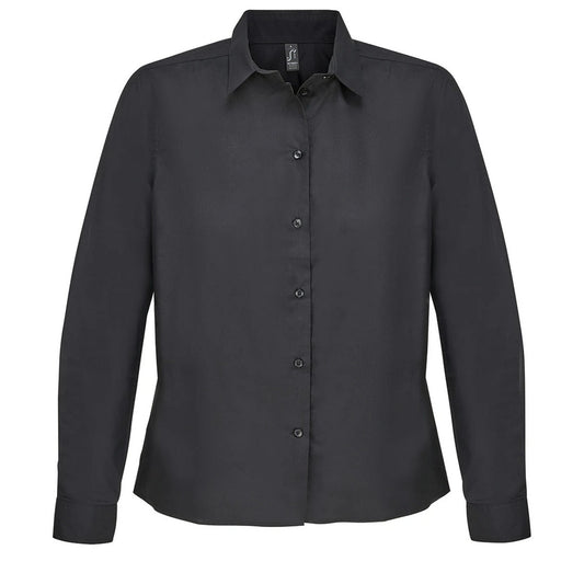Black - Front - SOLS Womens-Ladies Bailey Poplin Long-Sleeved Shirt