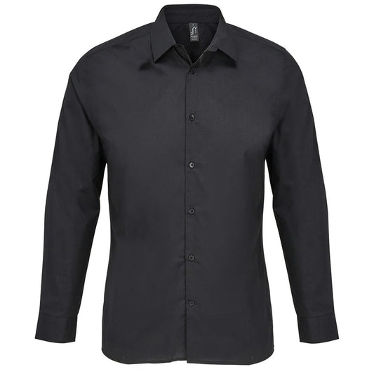 Black - Front - SOLS Unisex Adult Bailey Poplin Long-Sleeved Shirt