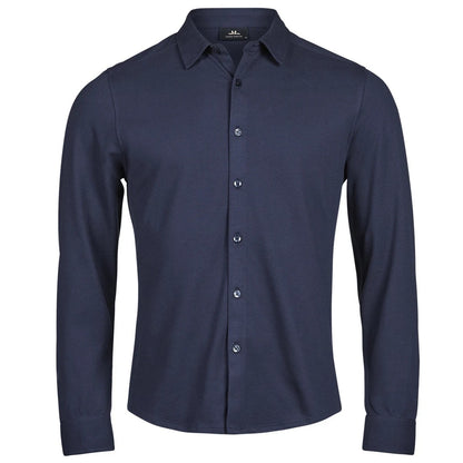 Navy - Front - Tee Jays Mens Luxury Stretch Organic Long-Sleeved Shirt