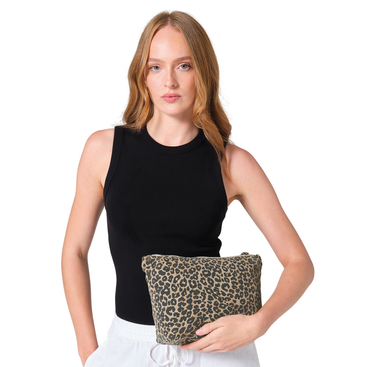 Black-Beige - Back - Westford Mill Leopard Print Canvas 3.5L Accessory Bag