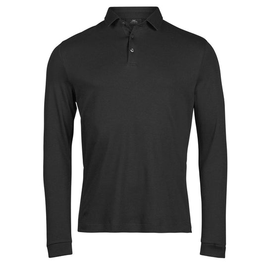 Black - Front - Tee Jays Mens Prima Long-Sleeved Polo Shirt